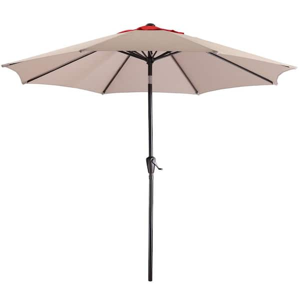 Kadehome 9 ft. Steel Pole Outdoor Market Push Button Tilt and Crank Patio Umbrella in Taupe and Red