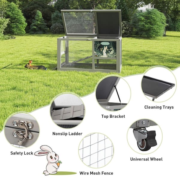 COZIWOW Stable Wood 36Inches Rabbit Hutch Indoor with Wheels Bunny