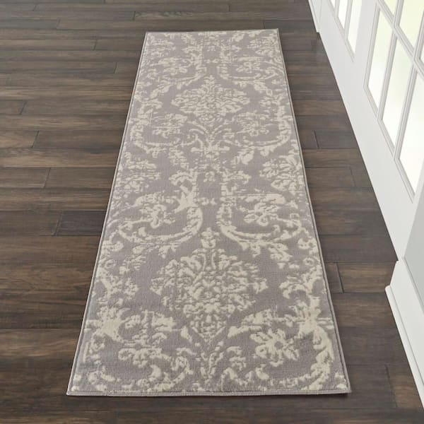 Jubilant Grey 2 ft. x 7 ft. Persian Vintage Kitchen Runner Area Rug