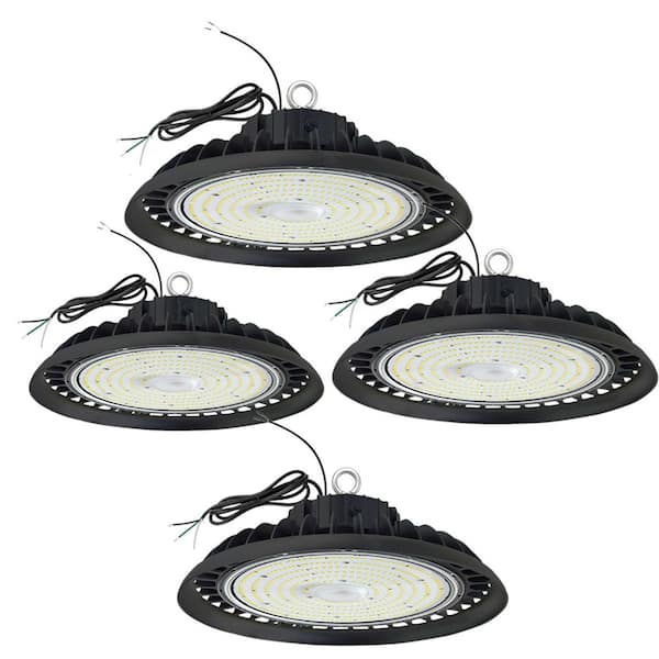 10in.300-Watt Equivalent Integrated LED Dimmable Black UFO High Bay Light,5000K 14000LM Commercial Bay Lighting 4 Pack