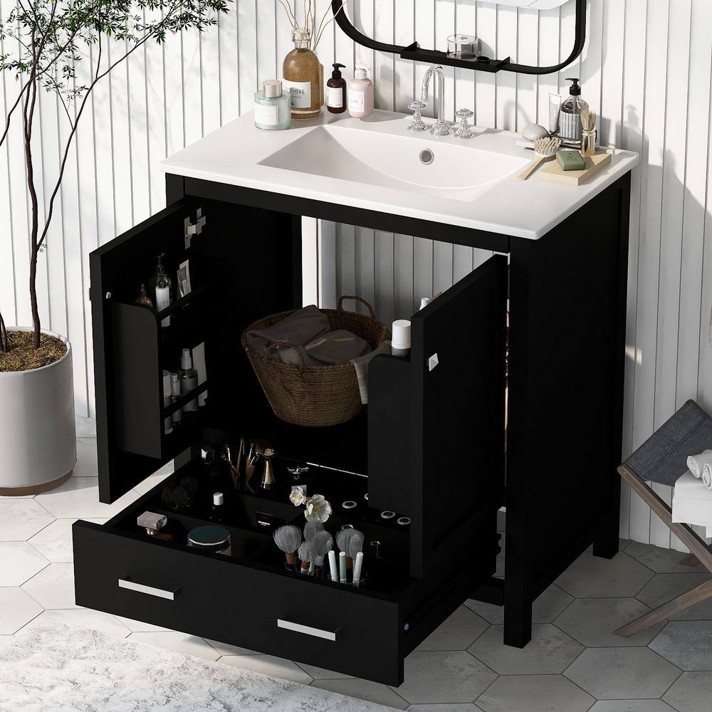 30 in. W x 18 in. D x 34 in. H Single Sink Bath Vanity in Black with White Ceramic Top price history on PriceWatchPro