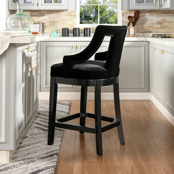 Jennifer Taylor Hollywood Upholstered High Back Bar Stool, Onyx Black Performance Velvet