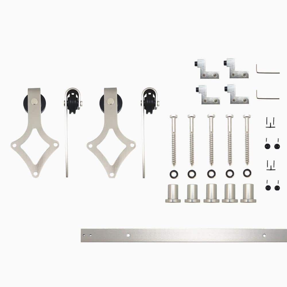 6.6 ft./79 in. Brushed Nickel Non-Bypass Sliding Barn Door Hardware Kit Diamond Design Roller for Double Doors price history on PriceWatchPro