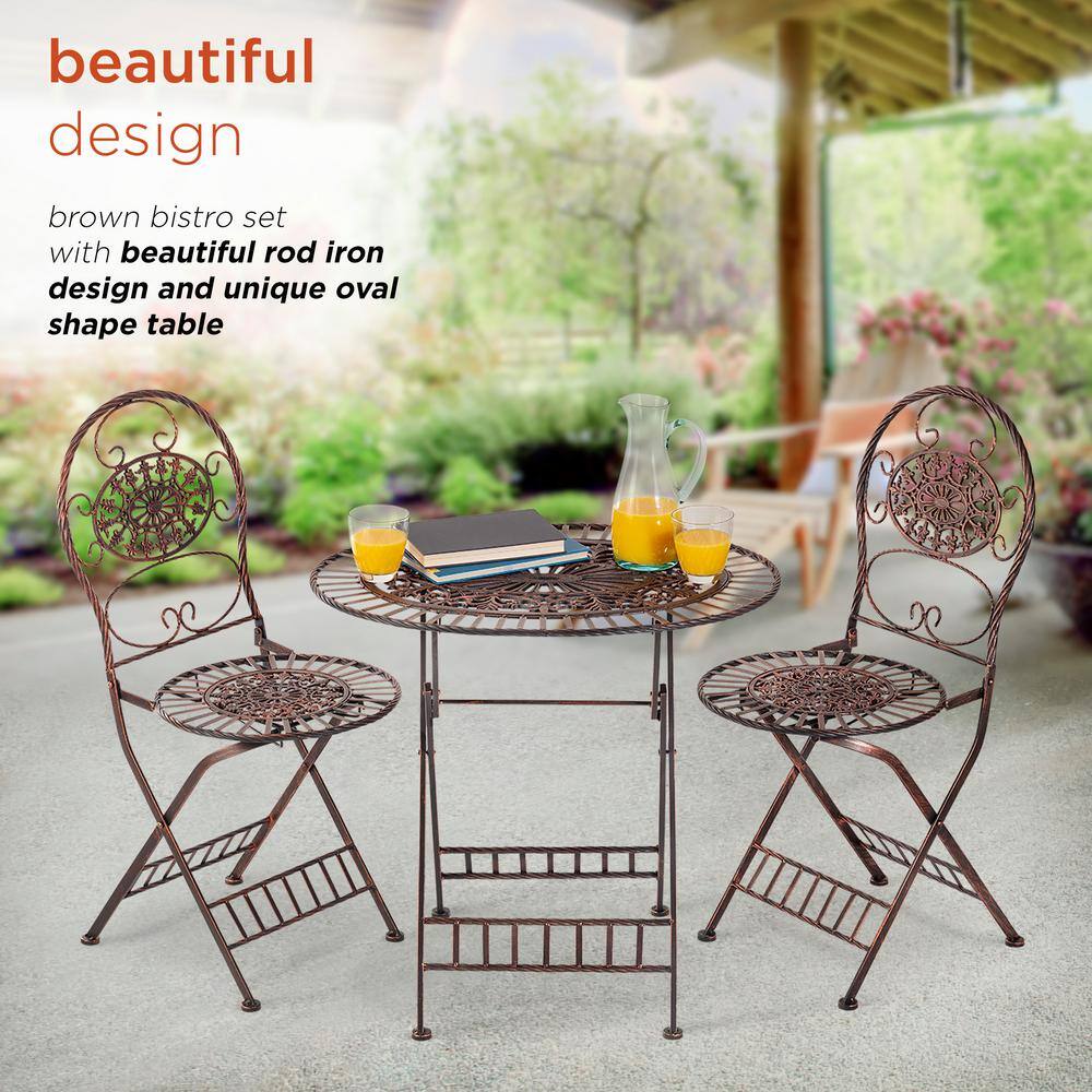 Bronze Floral 3-Piece Metal Outdoor Bistro Set