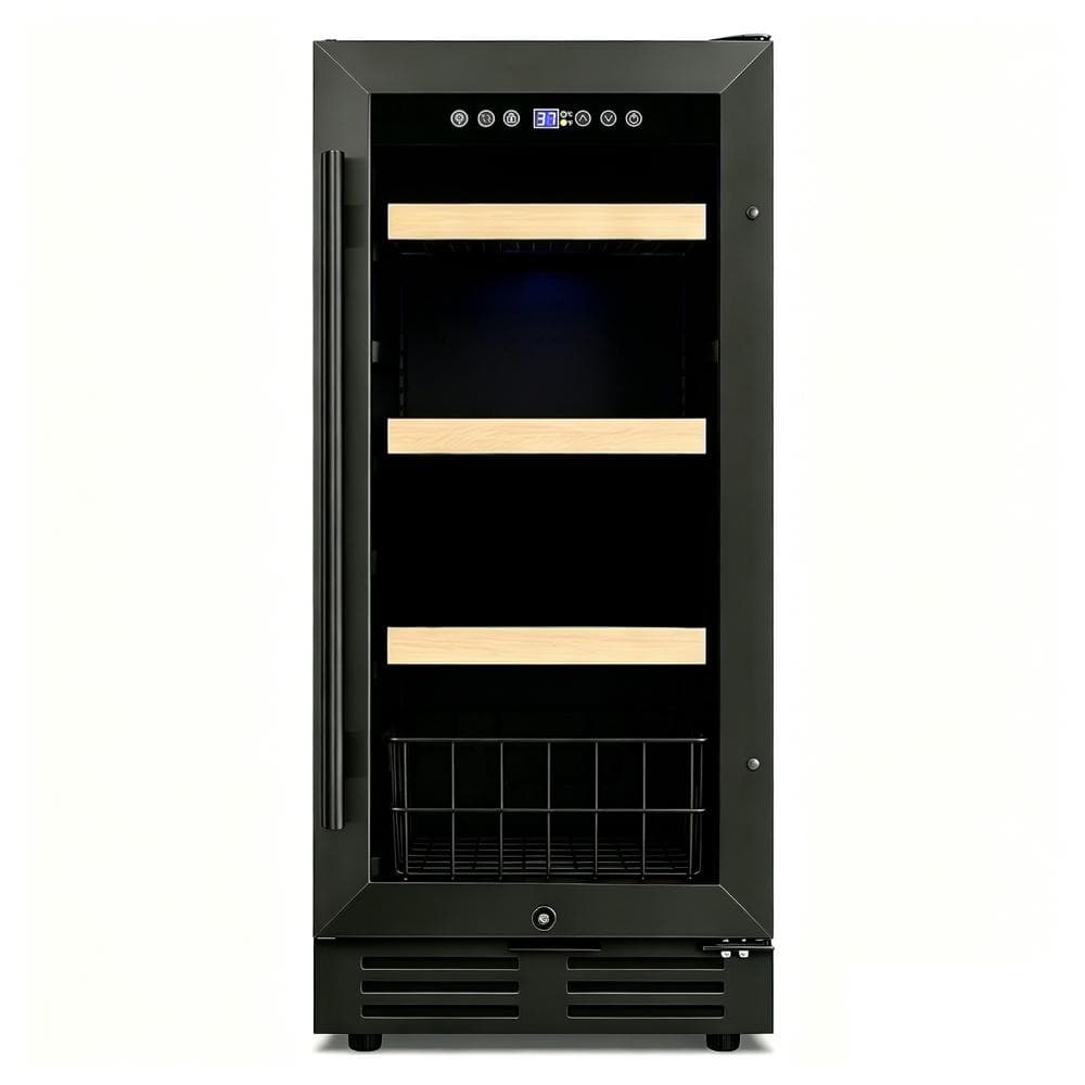 14.96 in. Single Zone 110-Cans Beverage Cooler with Reversible Door Hinge, 3 Metal Racks and Storage Basket in Black price history on PriceWatchPro