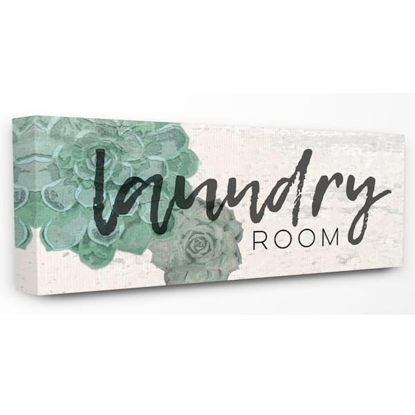 Stupell Industries 10 in. x 24 in. "Laundry Room Sage Blue Green Succulents Soft Textured Paper Look" by Jessica Mundo Canvas Wall Art