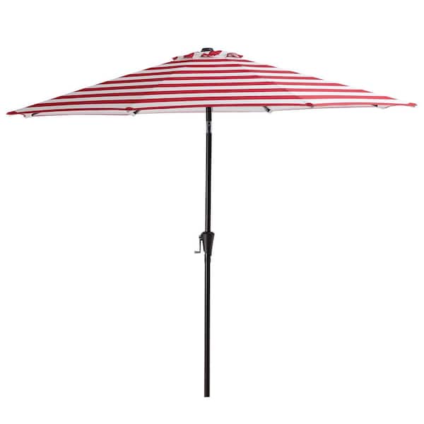 JEAREY 10 ft. Market Patio Umbrella with Push Button Tilt and Crank in Red and White Stripes