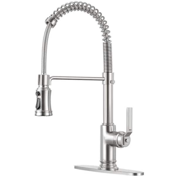 Single Handle 18 in. H Pull Down Sprayer Kitchen Faucet 360° Spout Swivel with Pull Out Spray in Brushed Nickel