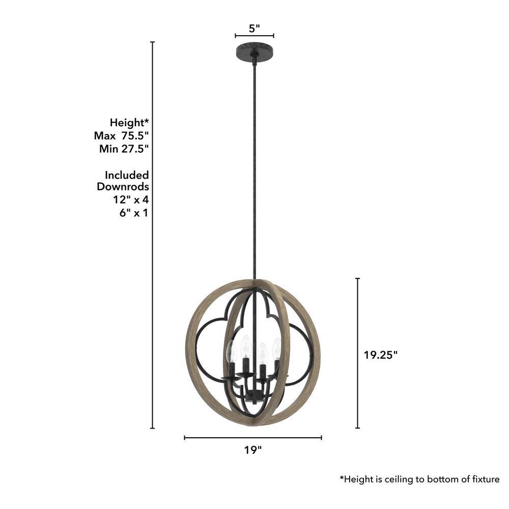 French Oak Transitional Globe Pendant Light with Quatrefoil Design