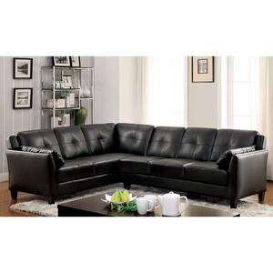 Sombre 104 in. 3-Piece Faux Leather L-Shaped Sectional in Black