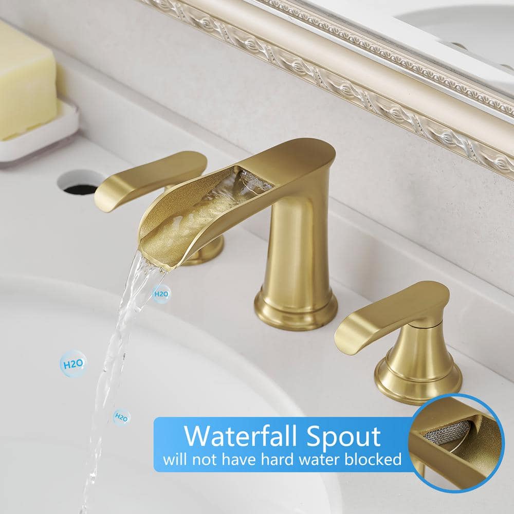Brushed Gold 8-Inch Widespread Double Handle Bathroom Faucet