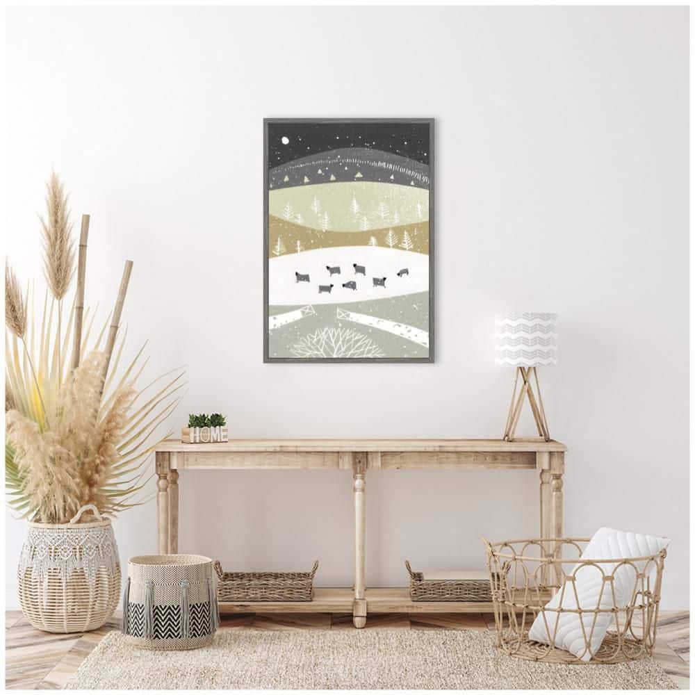 "Sylvie ""Folk Dales Snow Linocut"" by Giuliana Lazzerini Gray Framed Art Print 23 in. x 33 in." price history on PriceWatchPro