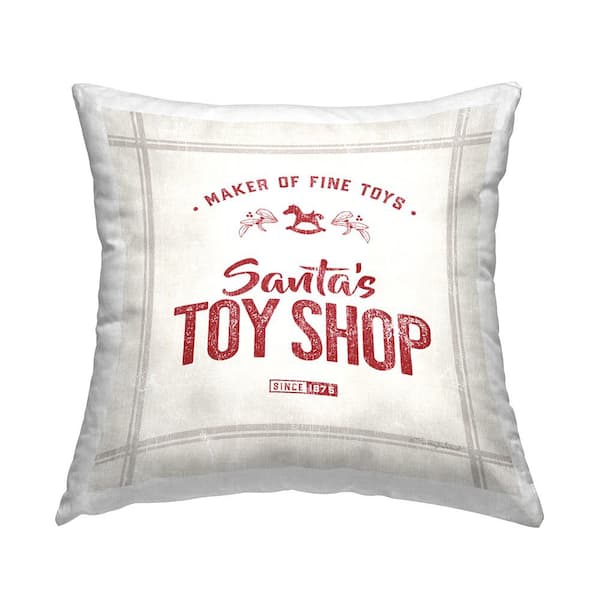Stupell Industries Santa's Toy Shop Vintage Beige Striped Polyester 18in. X 18in. Throw Pillow