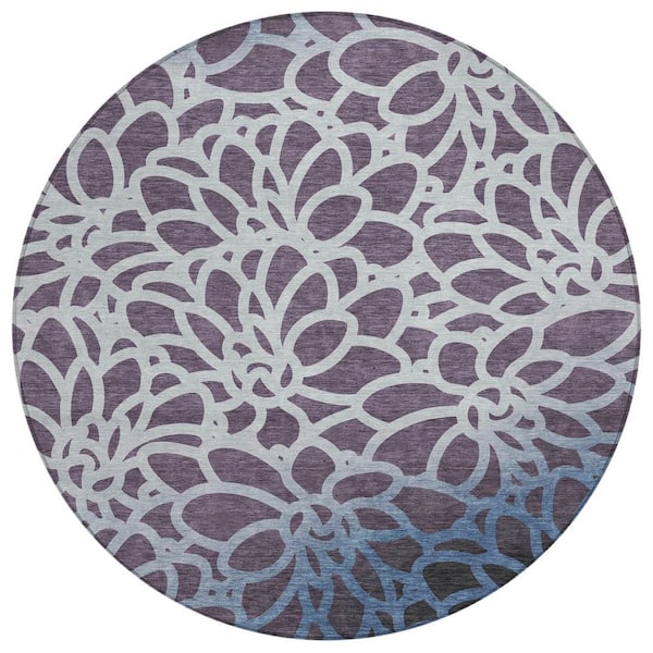 Chantille Machine Washable Indoor/Outdoor Abstract ACN2412 Plum 8 ft. x 8 ft. Round Rug