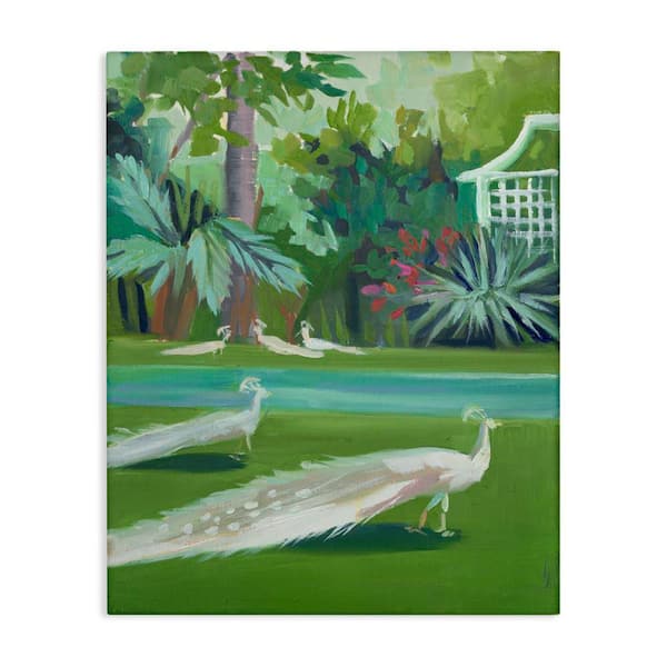 Stupell Industries White Peacocks Scene by Jenny Westenhofer Unframed Nature Graphic Art Print 40 in. x 30 in.