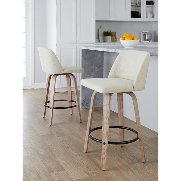 Toriano 25.5 in. Cream Fabric, Light Grey Wood and Black Metal Fixed-Height Counter Stool (Set of 2)