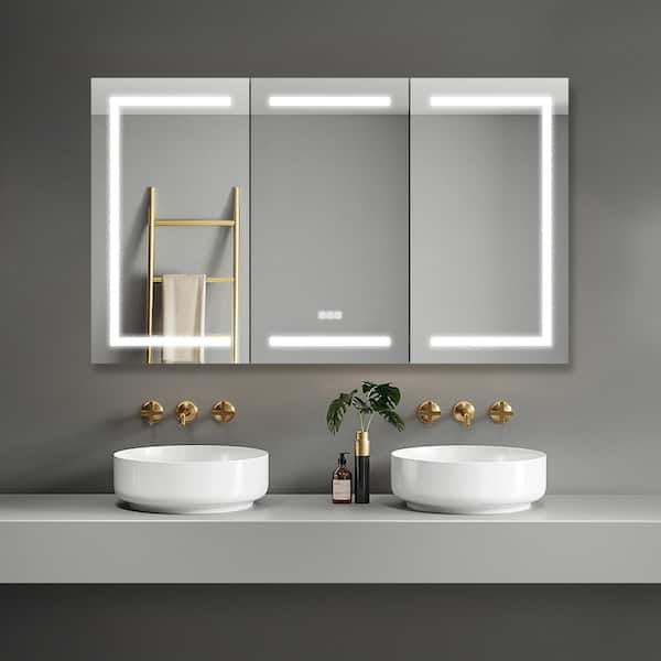 Interbath 60 in. W x 36 in. H Rectangular Black Aluminum Surface Mount Medicine Cabinet with Mirror and LED Light