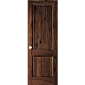 32 in. x 96 in. Knotty Alder 2 Panel Right-Hand Sq. Top V-Groove Red Mahogany Stain Wood Single Prehung Interior Door