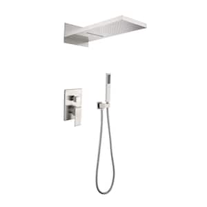 Bathroom Shower System 2-Spray Wall Bar Shower Kit with Hand Shower in Brushed Nickel Waterfall Rainfall Shower Head