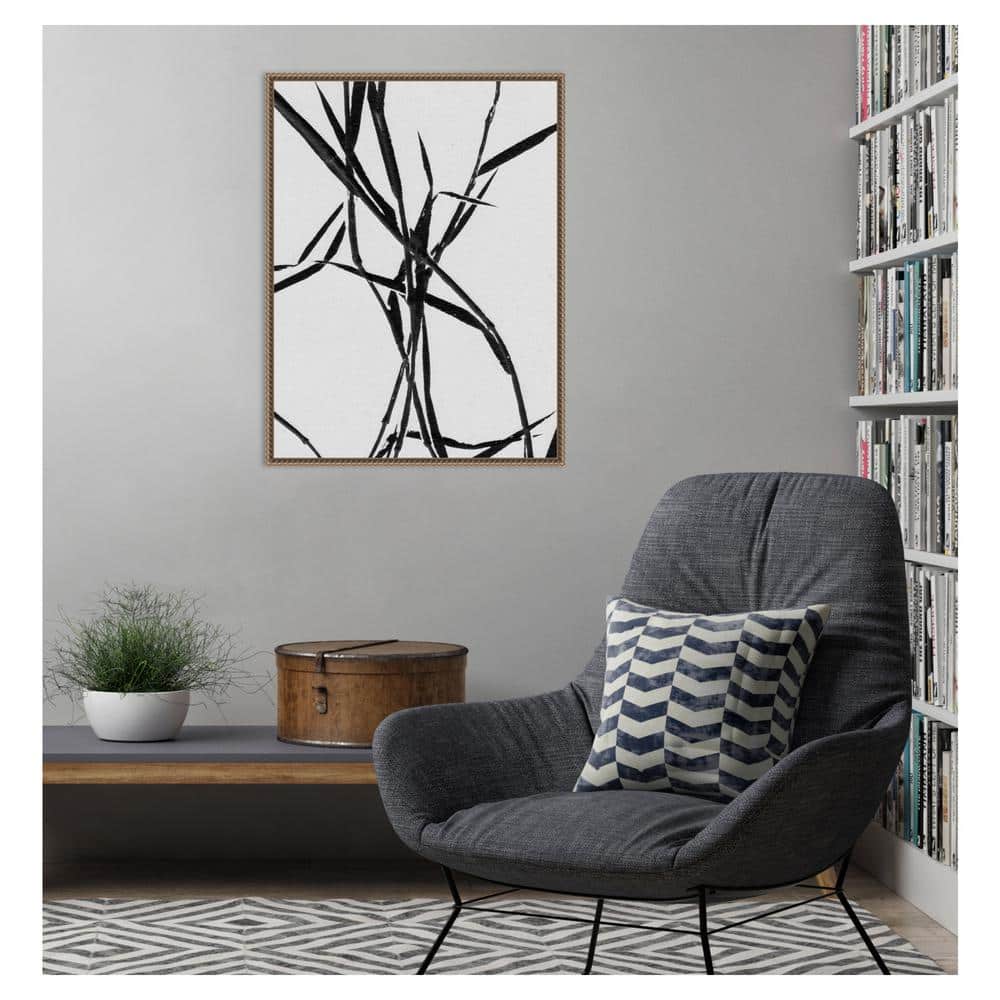 Grass Detail White Abstract Canvas Art with Bronze Frame