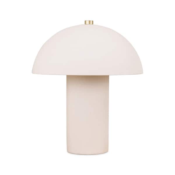 Alba 10.83 in. LED Off-White Cream Ceramic Midcentury Round Dome Dimmable Bedside Nightstand Desk Lamp