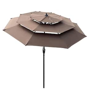 9 ft. Steel 3-Tier Market Tilt Patio Umbrella in Chocolate
