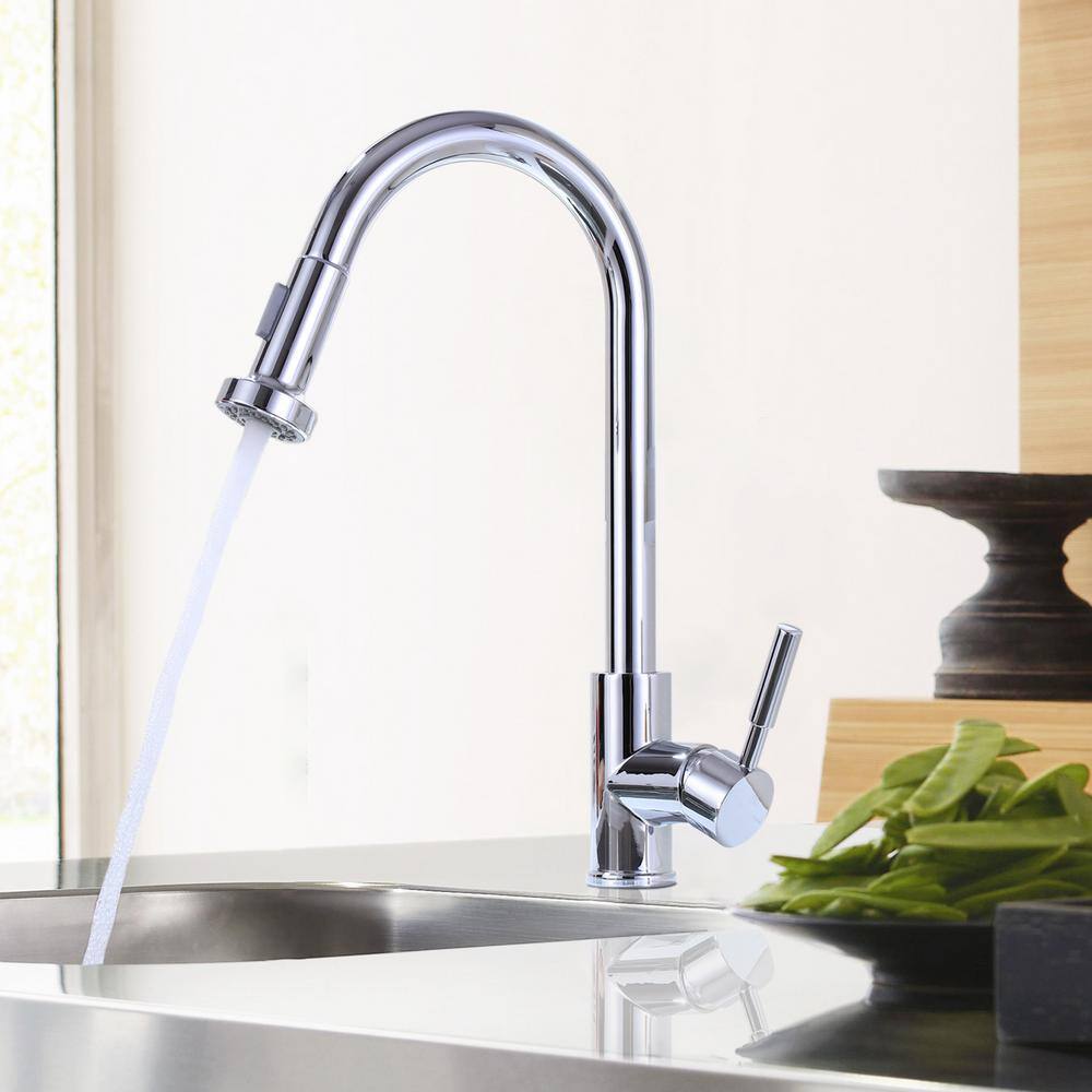 satico Single Handle Gooseneck Pull Out Sprayer Kitchen Faucet in ...