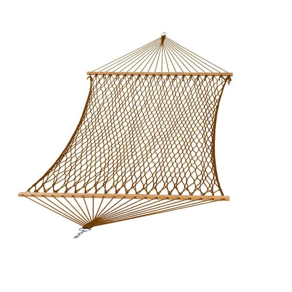6.56 ft. Cotton Hammocks Traditional Rope Double Hammock with Hardwood Spreader Bar and Carrying Bag, Brown