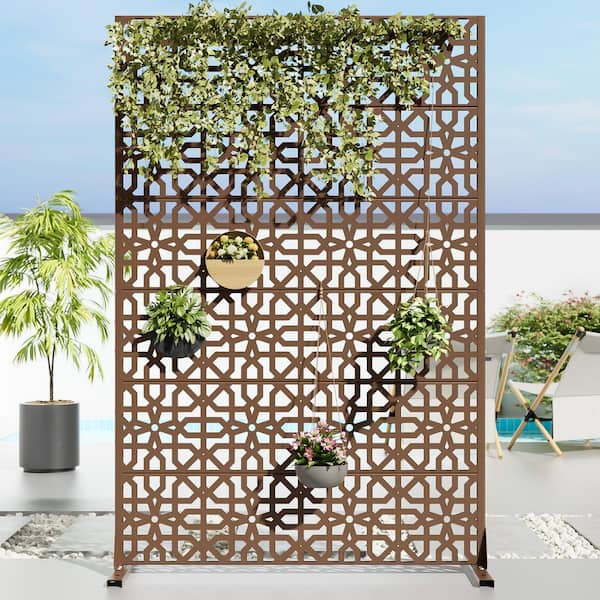 Dovelina 47 in. x 72 in. Brown Textured Metal Garden Screens Outdoor Privacy Screen