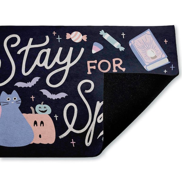 Stay for Spell PastelHalloween Welcome Black 18 in. x 30 in. Polyester Non-Slip Outdoor Door Mat