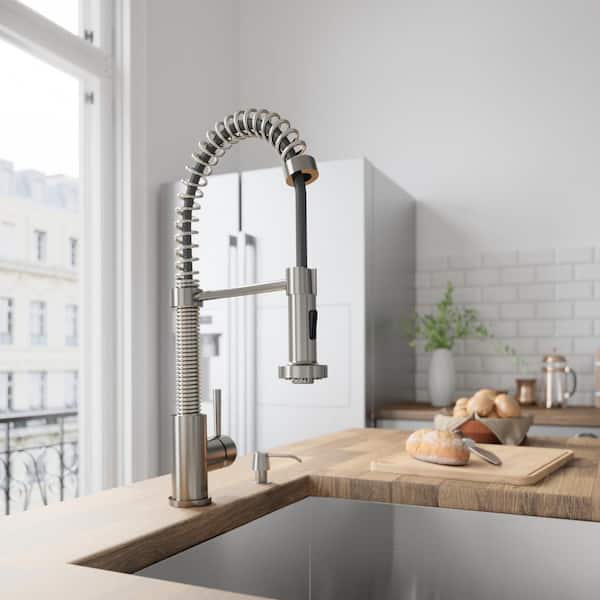 Edison Single Handle Pull-Down Sprayer Kitchen Faucet Set with Soap Dispenser in Stainless Steel