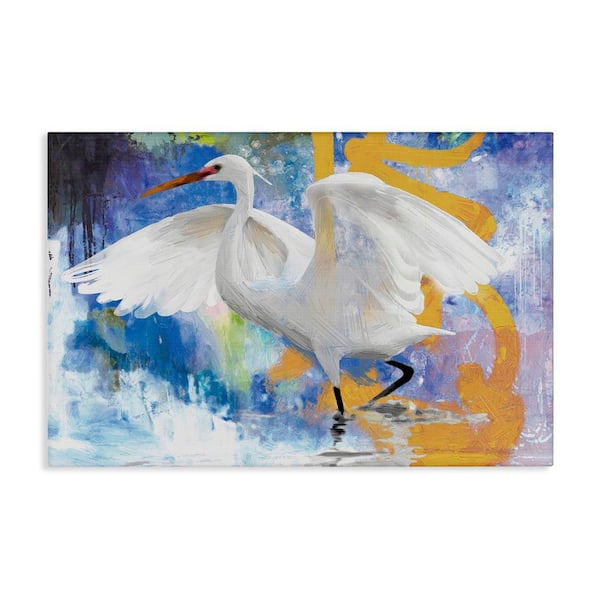 Stupell Industries Egret and Abstract Splash by Porter Hastings Unframed Animal Graphic Art Print 24 in. x 36 in.