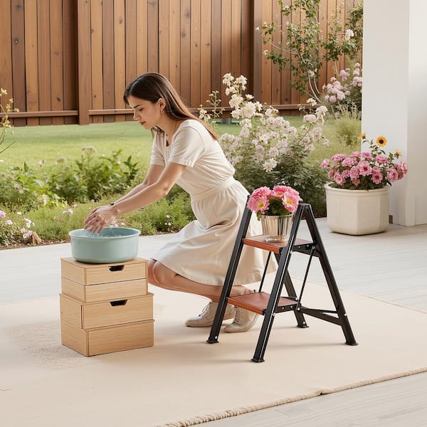 SKYSHALO 2 Step Ladder, Folding Step Stool with Wide Anti-Slip