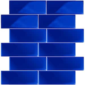 Blue 3 in. x 12 in. Polished Glass Mosaic Floor and Wall Tile (5 sq. ft./Case)