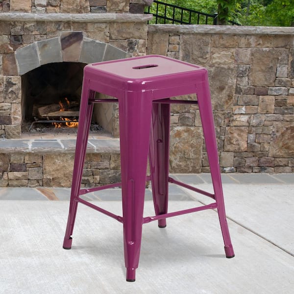 24 in. Purple Metal Bar Stool