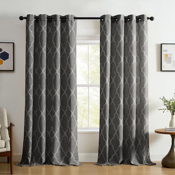 Dark Gray Trellis Grommet Room Darkening Curtain - 52 in. W x 95 in. L