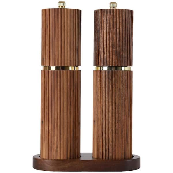 Acacia Wood Salt and Pepper Grinder Set w/ Adjustable Coarseness, Refillable Manual Mill, Includes Matching Wooden Tray