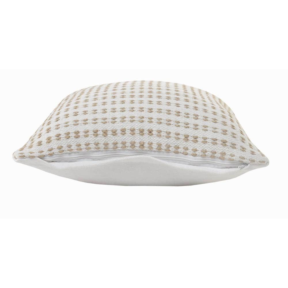 Ivory and Tan Jute Interwoven 20" Square Throw Pillow