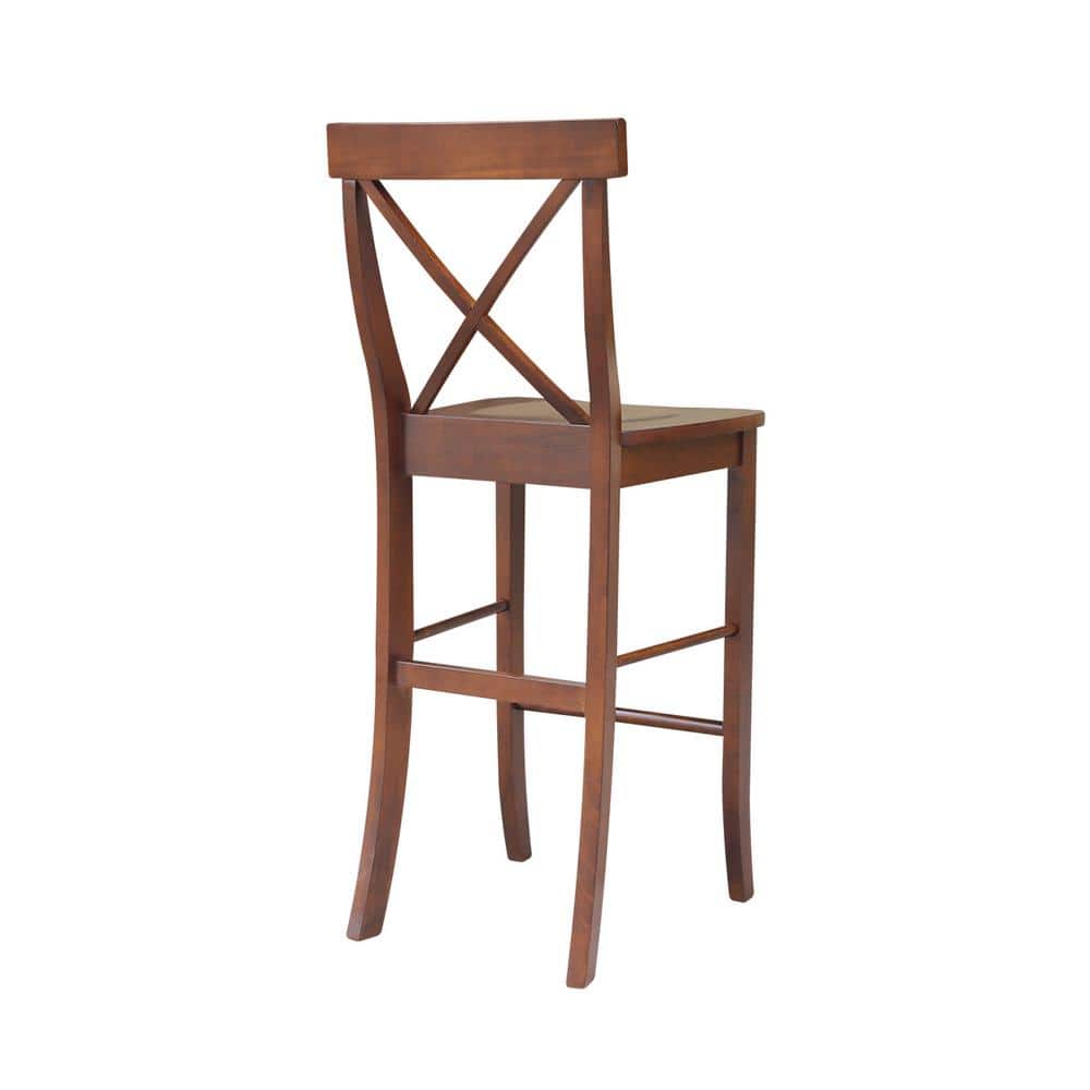 Espresso Wood X-Back Bar Height Stool with 30 inch Seat