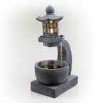 31 in. H Outdoor Tranquil Zen Pagoda Fountain with LED Lights, Gray