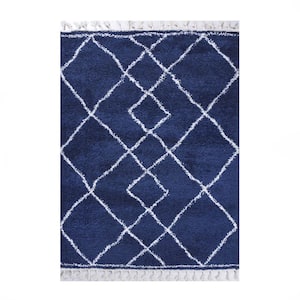 Theia Cream/Blue 5 ft. x 8 ft. Boho Geometric Diamonds Shag Area Rug