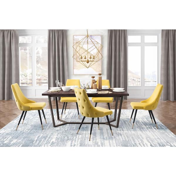 Zuo Piccolo Yellow Velvet Dining Chair, Yellow And Gray Chairs For Dining Room