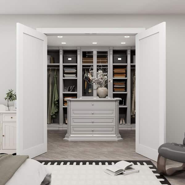 56 in. x 80 in. 1-Lite Mirrored Glass White Solid Core Finished Glass Double Slab Door Bi-Fold Door with Ball Catch
