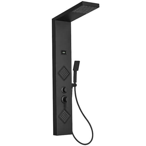BWE 2-Jet Rainfall Shower Tower Shower Panel System with Rainfall Waterfall Shower Head and Shower Wand in Matte Black