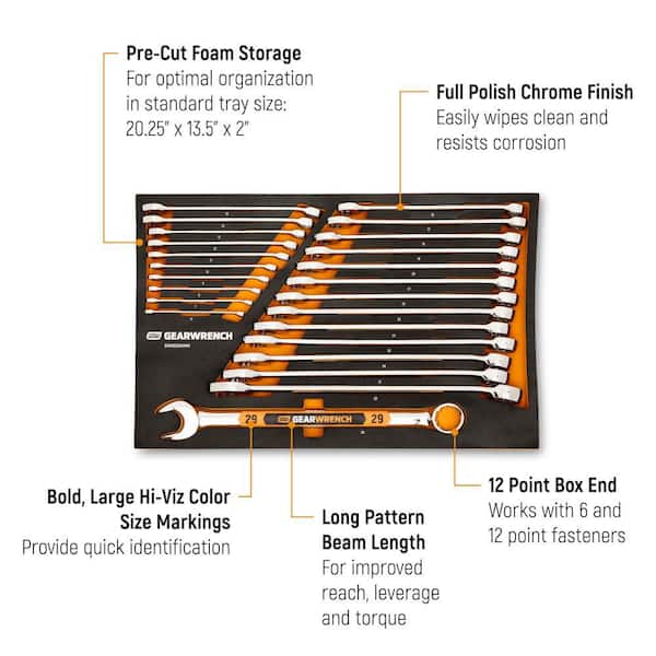 GEARWRENCH 12-Point Metric Hi-Viz Long Pattern Combination Wrench