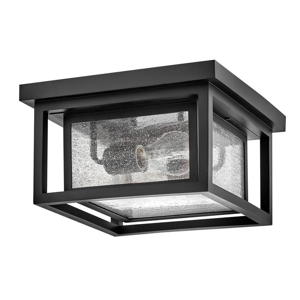Black Double Frame Clear Seedy Glass Flush Mount Light