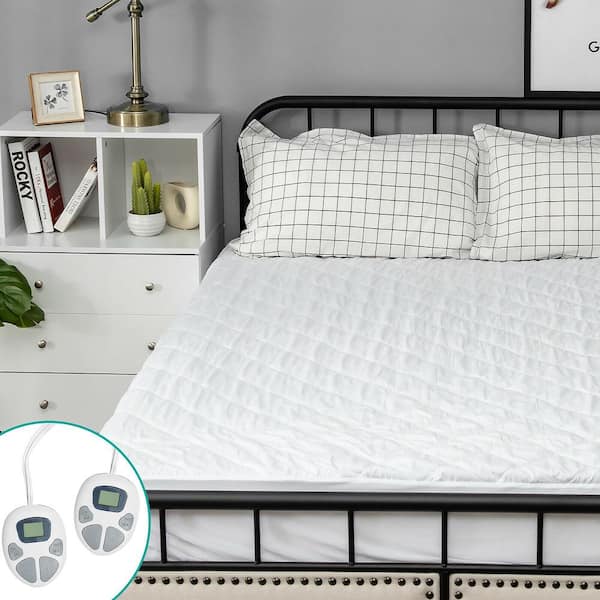 White Heated Electric Mattress Pad Queen Size with Dual Controller Auto Shut Off