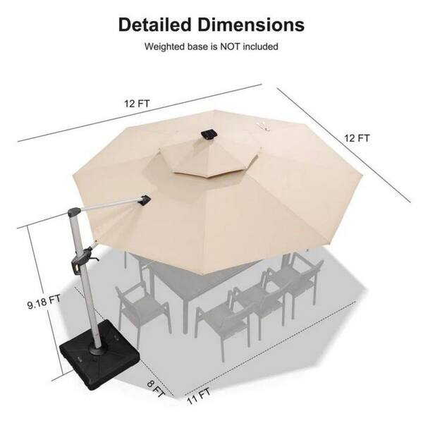 PURPLE LEAF 12 ft. Octagon Solar Powered LED Patio Umbrella