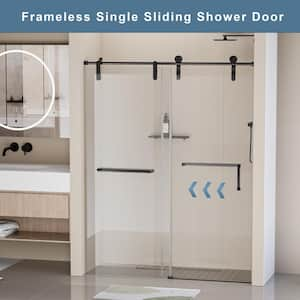 56 in. to 60 in. W x 76 in. H Single Sliding Frameless Shower Door in Matte Black Finish w/ 5/16" (8 mm) Tempered Glass