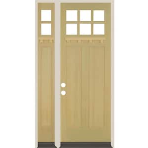 50 in. x 96 in. Craftsman Right-Hand/Inswing Clear Glass Unfinished Douglas Fir Wood Prehung Front Door Left Sidelite
